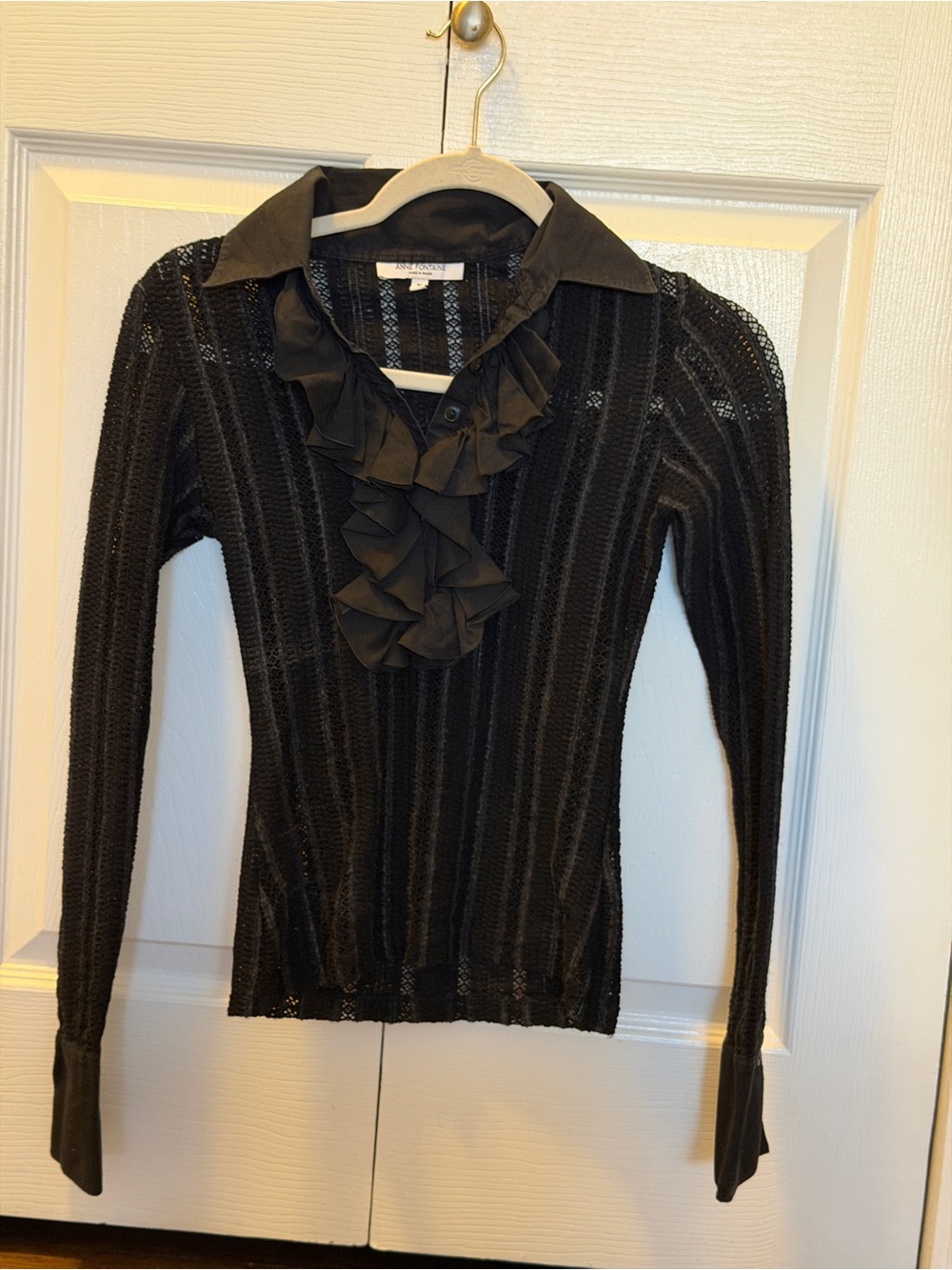 Anne Fontaine Black Ruffled Knit Blouse